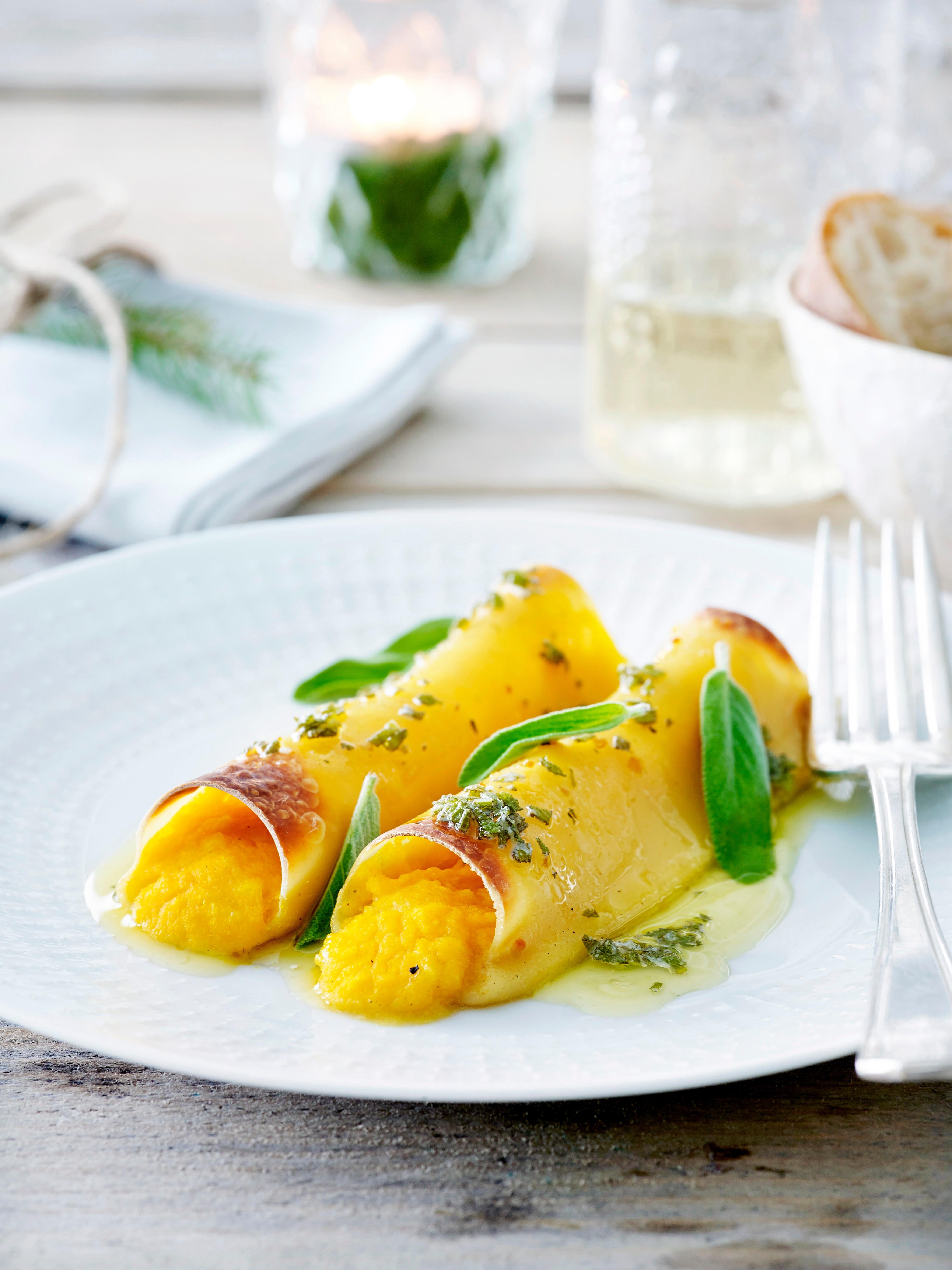 Cannelloni met pompoenpuree en salieboter